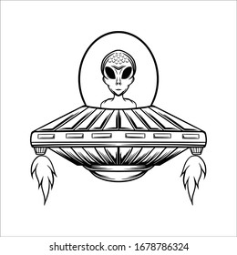 Illustration Alien UFO Rider lineart, creative design, creative illustration.