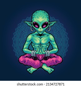 illustration of alien yoga mascot