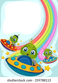 Illustration of Aliens Driving Spaceships Leaving Rainbow Trails