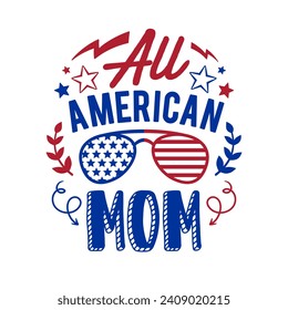 Ilustración de todo papá, mamá, chico y chica norteamericanos. Feliz Día de la Independencia, por publicidad, afiche, anuncio, invitación, fiesta, estampado de camisetas, afiche, cartel