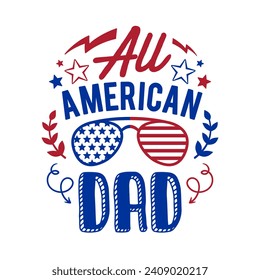 Ilustración de todo papá, mamá, chico y chica norteamericanos. Feliz Día de la Independencia, por publicidad, afiche, anuncio, invitación, fiesta, estampado de camisetas, afiche, cartel