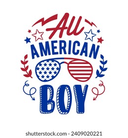 Ilustración de todo papá, mamá, chico y chica norteamericanos. Feliz Día de la Independencia, por publicidad, afiche, anuncio, invitación, fiesta, estampado de camisetas, afiche, cartel