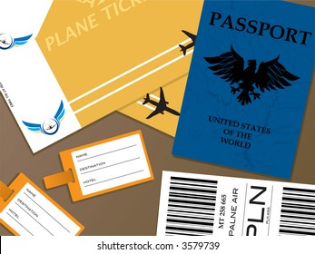 Illustration of all the documents that you would need when you fly from an airport