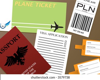 Illustration of all the documents you would need to fly from an airport