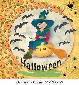 illustration of all saints eve, Halloween, circular ornament at the corners of the web with spiders drawings in the circle placed randomly vector EPS 10