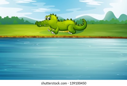 Illustration of an alligator at the riverside