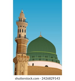 Illustration of Al-Masjid an-Nabawi in Medina Saudi Arabia.