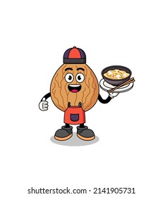 Illustration of almond as an asian chef , character design