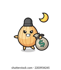 Illustration of almond cartoon is stolen the money , cute design