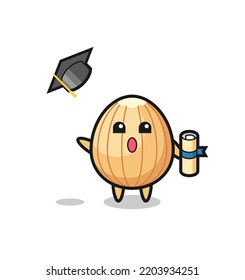 Illustration of almond cartoon throwing the hat at graduation , cute design