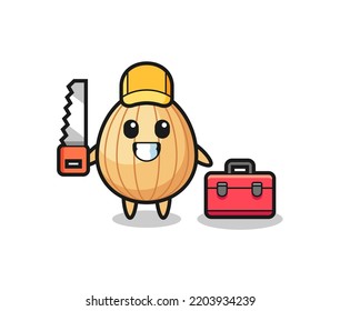 Illustration of almond character as a woodworker , cute design