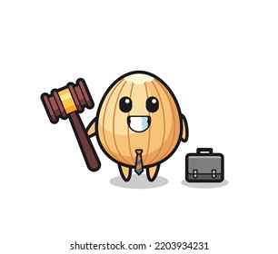 Illustration of almond mascot as a lawyer , cute design