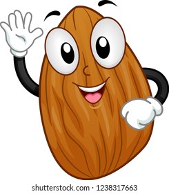 Illustration of an Almond Nut Mascot Waving Its Hand