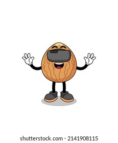 Illustration of almond with a vr headset , character design