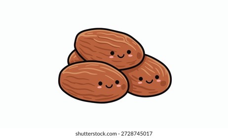 Ilustración de almendras con caras sonrientes amontonadas