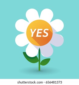 Illustration of along shadow daisy flower with    the text YES