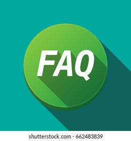 Illustration of along shadow  round button with    the text FAQ