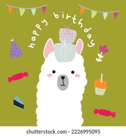 illustration of alpaca with gift birthday free vector