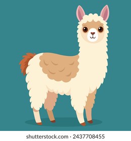 An illustration of an alpaca on a blue background is depicted in vector graphics in a vector style.