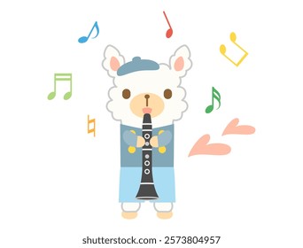 An illustration of an alpaca playing the clarinet.