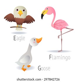Illustration of alphabet with animals from E to G Set 2