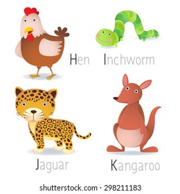 Illustration of alphabet with animals from H to K  Set 2