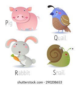 Illustration of alphabet with animals from P to S