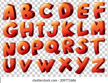 Illustration of the alphabet artwork in orange color on a white background