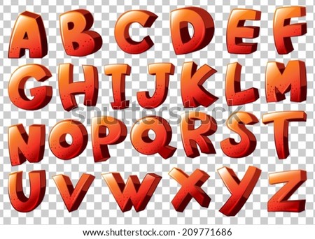 Illustration of the alphabet artwork in orange color on a white background