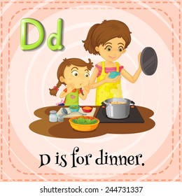 Illustration of an alphabet D is for dinner