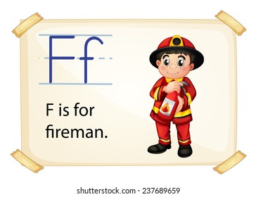 Illustration of alphabet F is for fireman