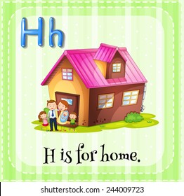 Illustration of an alphabet h is for house