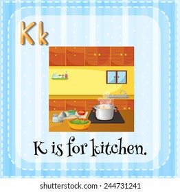 Illustration of an alphabet K is for kitchen