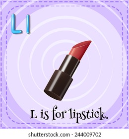 Illustration of an alphabet l is for lipstick