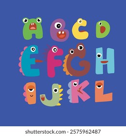 illustration of alphabet letters with cute characters