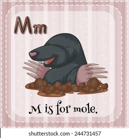 Illustration of an alphabet M is for mole