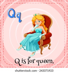 Illustration of an alphabet Q is for queen