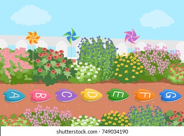 Illustration of an Alphabet Stepping Stones in the Flower Garden