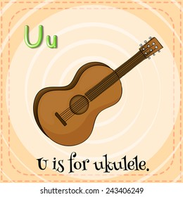 Illustration of an alphabet U is for ukulele