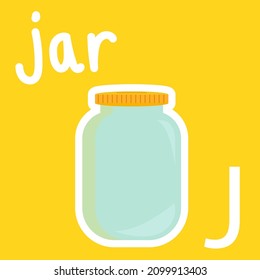 Illustration of Alphabet, a white Letter J and a jar. Cartoon vector style for your design.
