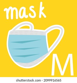 Illustration of Alphabet, a white Letter M and a face mask. Cartoon vector style for your design.