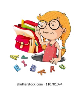illustration of alphabets and girl on a white background