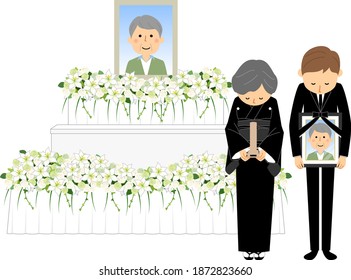 It is an illustration of the altar and the bereaved family. svg