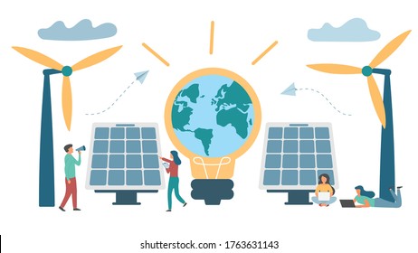 Illustration of alternative energy solar energy concept Solar panel Wind turbine Design for extracting environmental resources and saving energy for the world