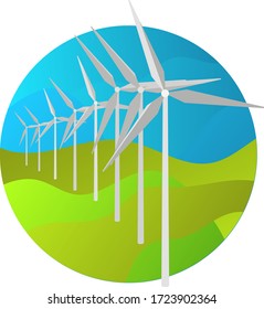 Illustration alternative energy sources, ecology. Wind power, turbine