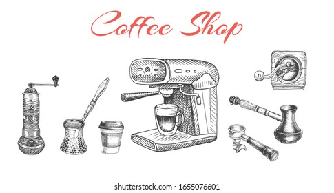 Ilustración con una forma alternativa de preparar café. Esbozo de métodos alternativos de elaboración de café.