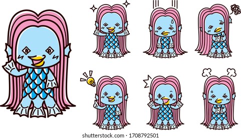 Illustration of Amabie / facial expression set