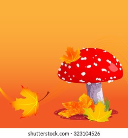 Illustration of amanita on autumn background 