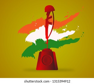 Illustration of Amar Jawan Jyoti on vintage national tricolors background for 15th of August, Indian Independence Day celebrations.