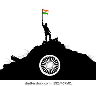 Illustration of Amar Jawan Jyoti on vintage national tricolors background for 15th of August, Indian Independence Day celebrations.